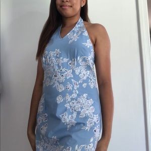 Blue Floral Halter Top Dress